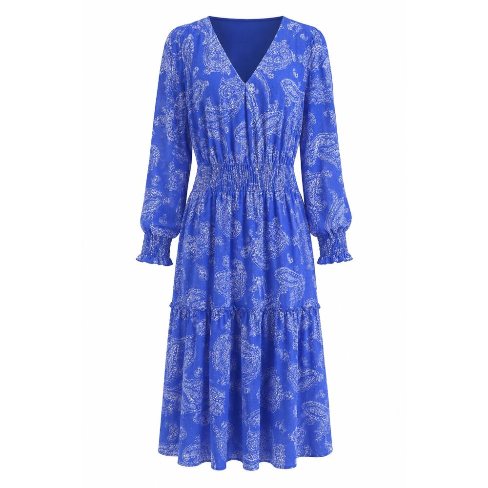 Taylor Periwinkle Blue Paisley Tiered Maxi Dress Swiss Dot Boho 18W